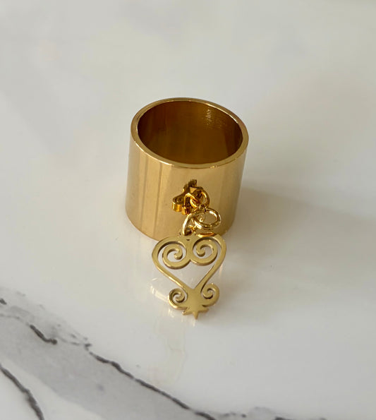 Sankofa Goddess Adinkra Charm Gold Ring