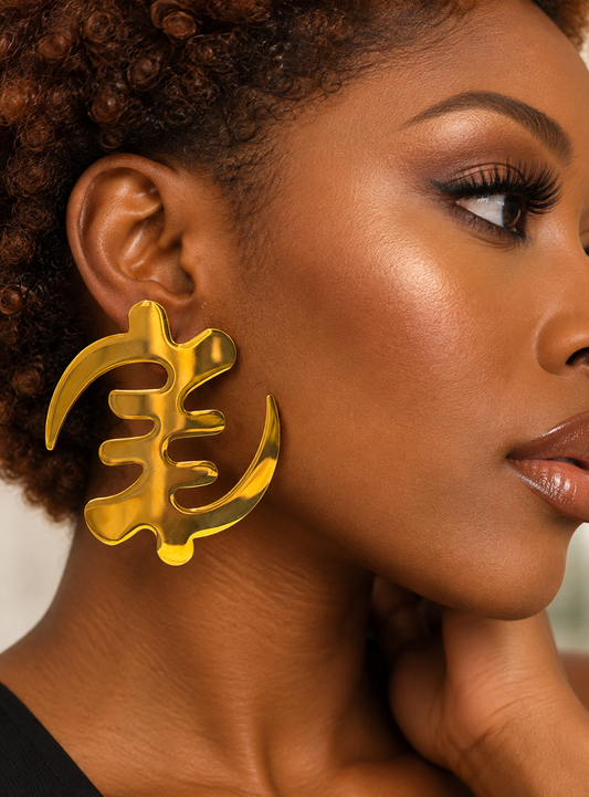 Gye Nyame Adinkra Large Gold Studded Earrings