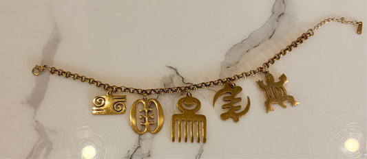 Gye Nyame and Adinkra Select Charms Gold Bracelet.