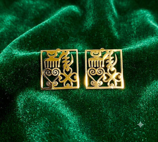 Adinkra Select Square Shaped Studded Gold Earrings