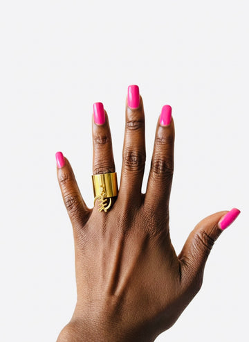 Gye Nyame Goddess Adinkra Charm Size 7 Gold Ring