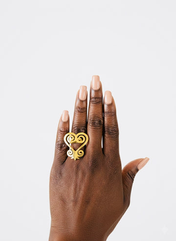 Sankofa Adinkra Adjustable Gold Ring
