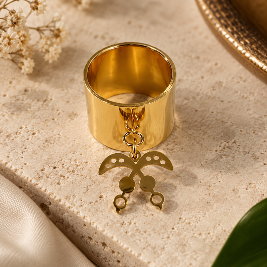 Akofena Goddess Adinkra Charm Size 7 Gold Ring