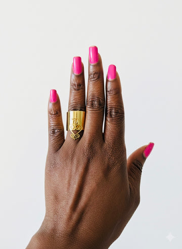 Sankofa Goddess Adinkra Charm Gold Ring