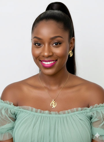Gye Nyame Adinkra Gold Necklace and Earring set