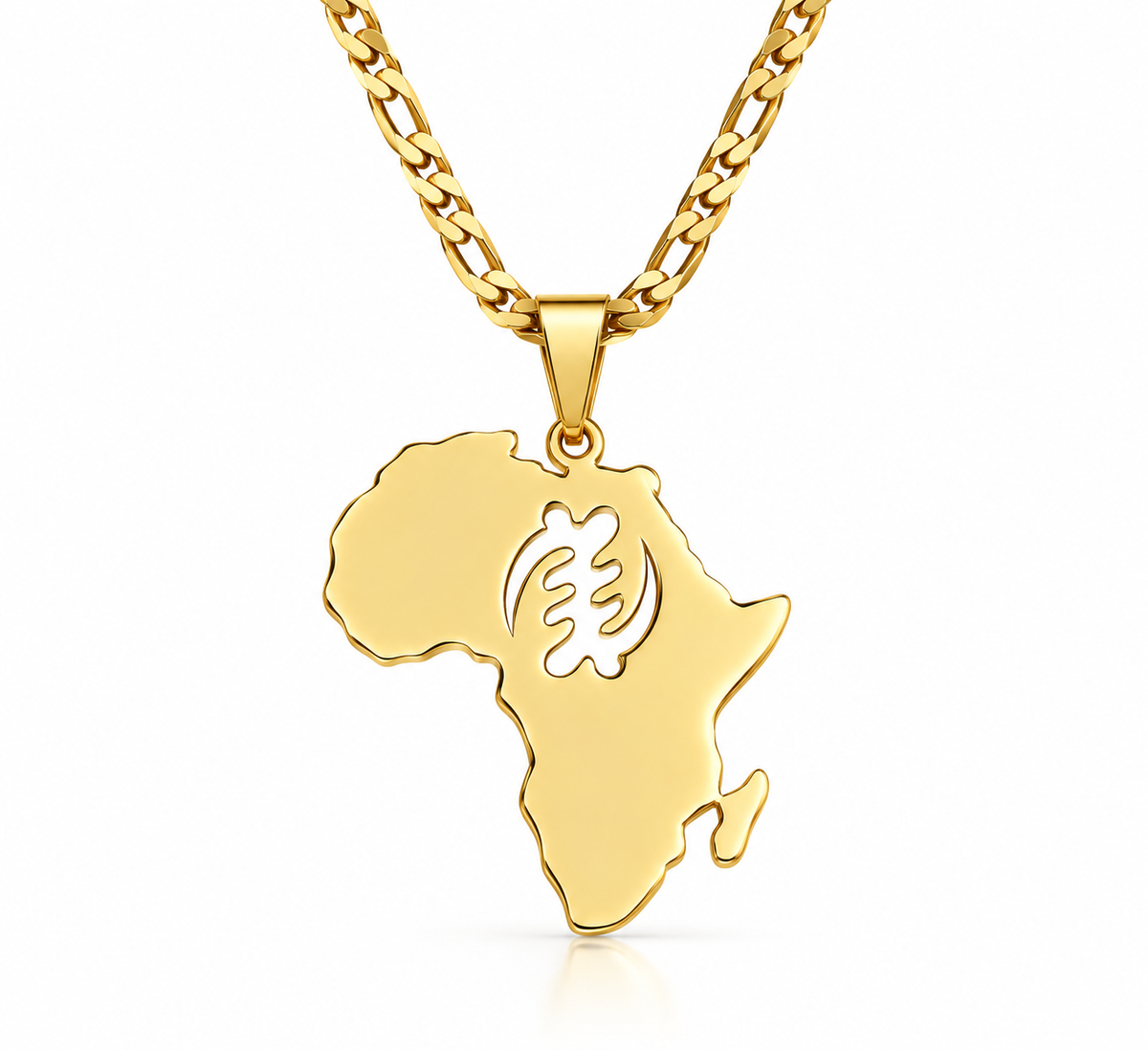 Gold African Map Gye Nyame Adinkra hollow Cut out Necklace