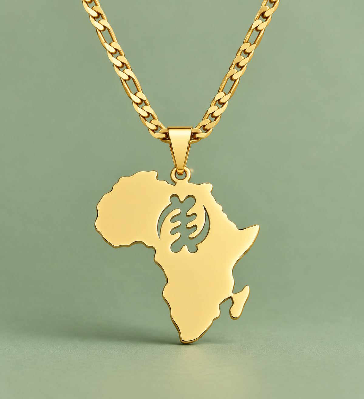 Gold African Map Gye Nyame Adinkra hollow Cut out Necklace