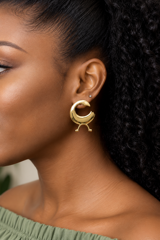 Sankofa Bird Adinkra Studded Gold Earrings