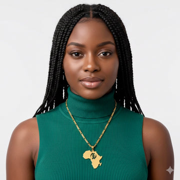 African map Gye Nyame Adinkra hollow cut out Gold necklace