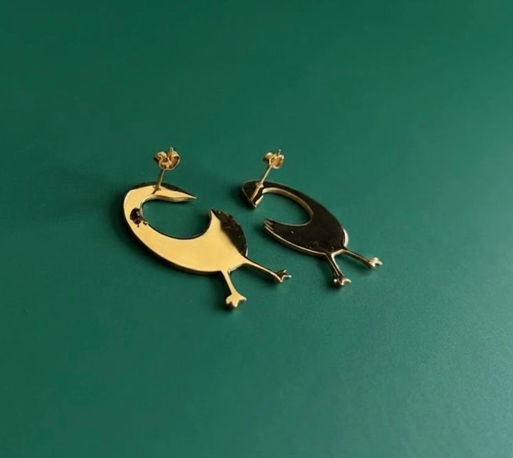 Sankofa Bird Adinkra Studded Gold Earrings