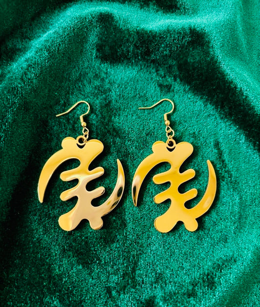Gye Nyame Adinkra Symbol Gold Dangling earrings