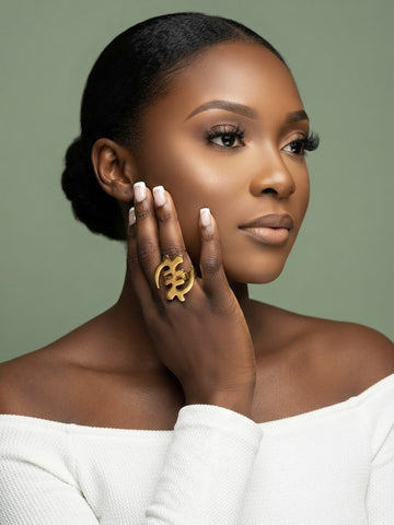 Gye Nyame Adinkra Adjustable Size Gold Ring