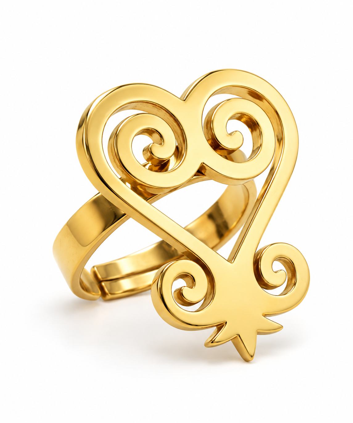 Sankofa Adinkra Adjustable Gold Ring