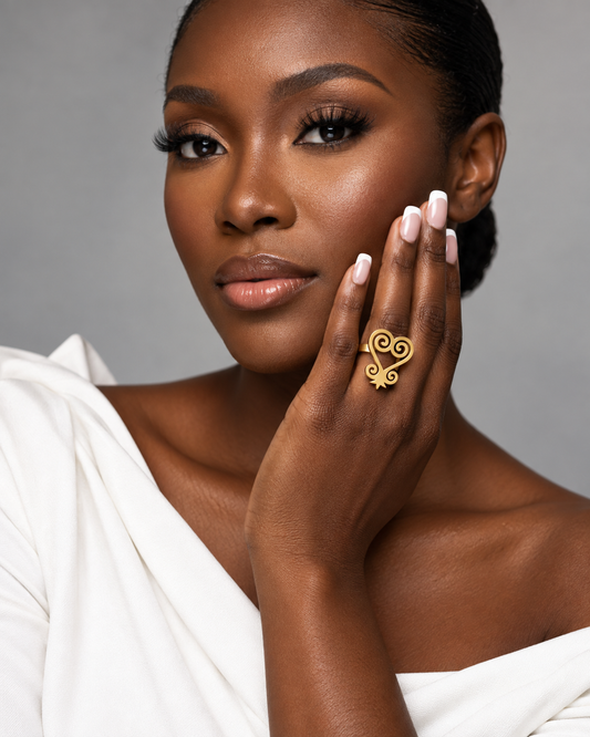 Sankofa Adinkra Adjustable Gold Ring