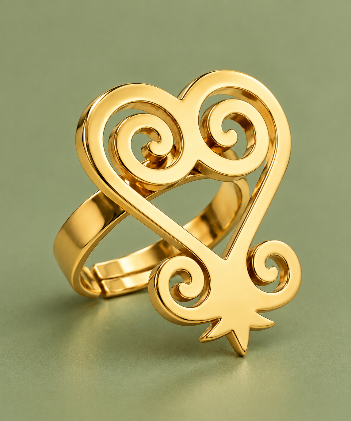 Sankofa Adinkra Adjustable Gold Ring